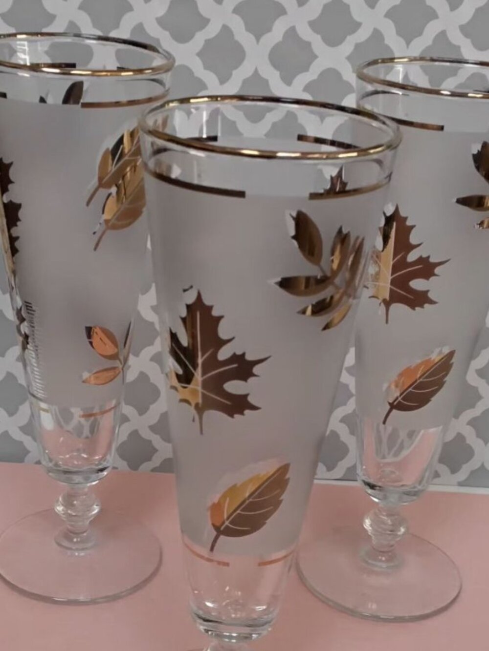 Libbey Vintage Pilsner Glasses "Golden Foliage" set, 3pc set